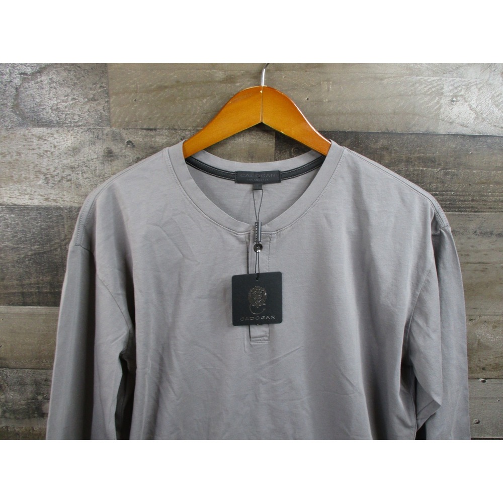 Cadogan Shirt Mens Large Gray Long Sleeve Henley Pima Cotton Made Los Angeles